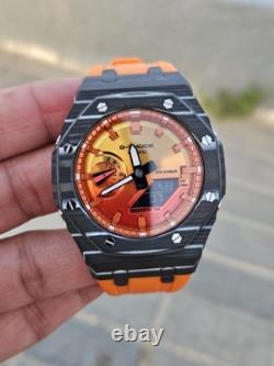 Custom G-Shock GA-2100FL-8 Mod Silver Stainless Steel Case Sunset Dial 20B