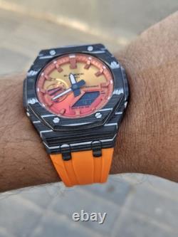 Custom G-Shock GA-2100FL-8 Mod Silver Stainless Steel Case Sunset Dial 20B