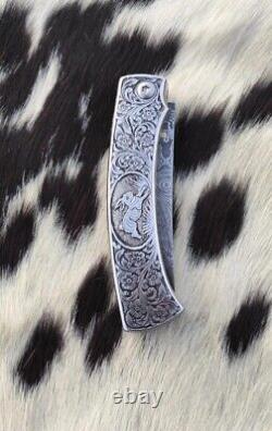 Custom Hand Carved J2 Steel Handle Meteorite Damascus Blade Folding Knife