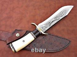 Custom Hand Engraved Stainless Steel Bowie Knife With Sheath, Camel Bone Handle