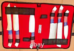 Custom Hand Forged Flag Stainless Steel Chef Knife Set 6 Pc Kitchen With Cover