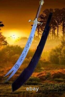 Custom Hand Made Stainless Steel Zulfiqar Sword Blade with Wood Handle & sheath