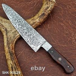 Custom Handmade 440c Stainless steel Chef knife Etching on Blade with Leather