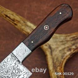 Custom Handmade 440c Stainless steel Chef knife Etching on Blade with Leather