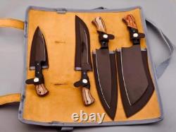 Custom Handmade 4pcs Stainless Steel Kitchen Chef Knife Set With Roll Bag