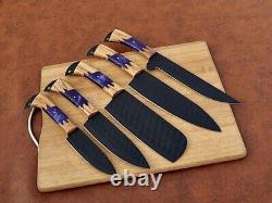 Custom Handmade 5pcs Stainless Steel Kitchen Chef Knife Set With Roll Bag