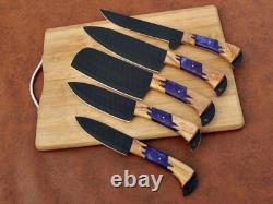 Custom Handmade 5pcs Stainless Steel Kitchen Chef Knife Set With Roll Bag