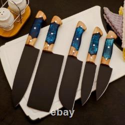 Custom Handmade 5pcs Stainless Steel Kitchen Chef Knife Set With Roll Bag