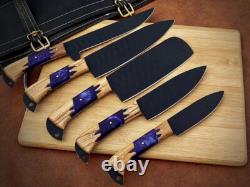 Custom Handmade 5pcs Stainless Steel Kitchen Chef Knife Set With Roll Bag