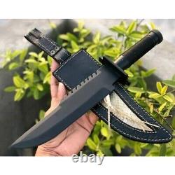 Custom Handmade Black Coated Stainless Steel Hunting Bowie Knife with Sheath