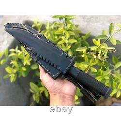 Custom Handmade Black Coated Stainless Steel Hunting Bowie Knife with Sheath