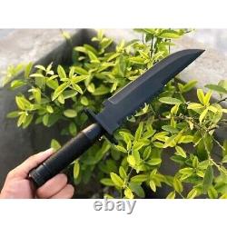 Custom Handmade Black Coated Stainless Steel Hunting Bowie Knife with Sheath