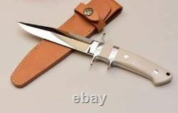 Custom Handmade D2 Steel 10 White Micarta Handle Mirror Polished Hunting Knife