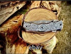 Custom Handmade D2 Steel Folding Knife With Handle And Blade Engraved With Sheat