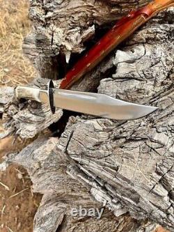 Custom Handmade D2-tool Steel Hunting Bowie Knife With Stag Horn Handle Covers