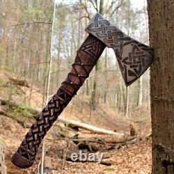 Custom Handmade Damascus Steel Axe Tomahawk Hatchet WithSheath 14 Inch 256Layers