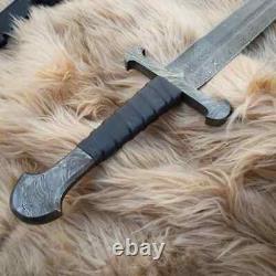 Custom Handmade Damascus Steel Hunting Sword with Leather Sheath