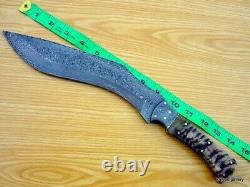 Custom Handmade Damascus Steel Kukri Knife Machete with leather sheath