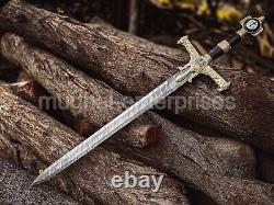 Custom Handmade Damascus Steel Swords, Medieval Sword, Templar Sword With Sheath