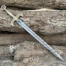 Custom Handmade Damascus Steel Templer Knight Sword, Handmade Sword