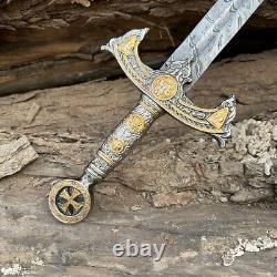 Custom Handmade Damascus Steel Templer Knight Sword, Handmade Sword