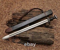 Custom Handmade Forged Spring Steel Hunting Viking Real Long Sword With Sheath