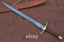 Custom Handmade HAND FORGED Damascus Steel Viking SWORD with Rose Wood Handle