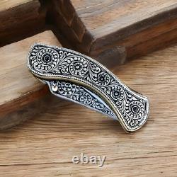 Custom Handmade Stainless Steel Folding Pocket Knife Full Engraved With Sheath