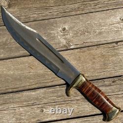 Custom Handmade Stainless Steel Hunting Bowie Knife With Leather Sheath