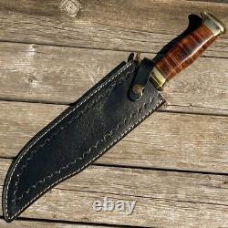 Custom Handmade Stainless Steel Hunting Bowie Knife With Leather Sheath