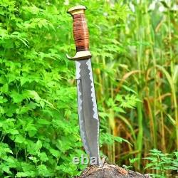 Custom Handmade Stainless Steel Hunting Bowie Knife With Leather Sheath