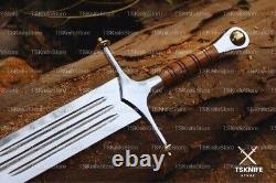 Custom Handmade Stainless Steel King Arthur Full Tang Sword with Leather Sheath