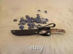 Custom Handmade Stainless Steel Loveless Knife with Stag Horn handle Leather