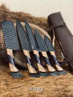 Custom Handmade Stainless Steel Powder Coating Kitchen Chef Knife Set Roll Bag