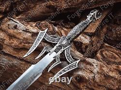 Custom Handmade Stainless Steel Swords With Leather Sheath, Viking Swords