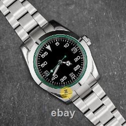 Custom Made 39mm Black Dial AK Style Watch with Green Crystal NH35 Movement