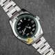 Custom Made 39mm Black Dial AK Style Watch with Green Crystal NH35 Movement