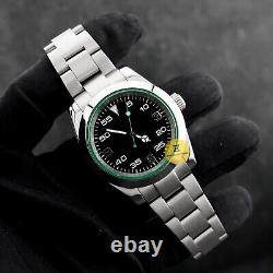 Custom Made 39mm Black Dial AK Style Watch with Green Crystal NH35 Movement
