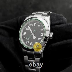 Custom Made 39mm Black Dial AK Style Watch with Green Crystal NH35 Movement