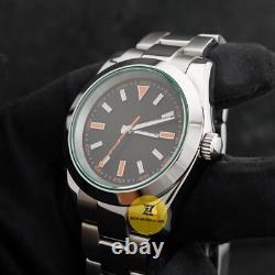 Custom Made 39mm Black Dial MIL Style Watch with Green Crystal NH35 Movement