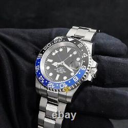 Custom Made 40mm Black & Blue Diver Sub GMT Style Mod Watch with NH34 Movement