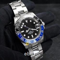 Custom Made 40mm Black & Blue Diver Sub GMT Style Mod Watch with NH34 Movement