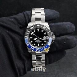 Custom Made 40mm Black & Blue Diver Sub GMT Style Mod Watch with NH34 Movement