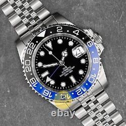 Custom Made 40mm Black & Blue Sub GMT Style Mod Watch Jubilee with NH34 Movement