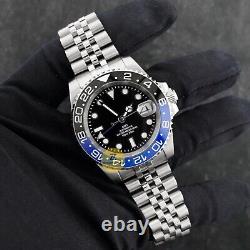 Custom Made 40mm Black & Blue Sub GMT Style Mod Watch Jubilee with NH34 Movement