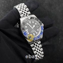 Custom Made 40mm Black & Blue Sub GMT Style Mod Watch Jubilee with NH34 Movement