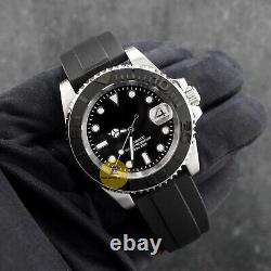 Custom Made 40mm Black Custom Strap Yacht Style Mod Watch NH35 Movement