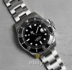Custom Made 40mm Black Custom Sub Diver Date Style Mod Watch with NH35 Movement