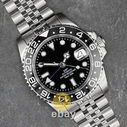 Custom Made 40mm Black GMT Custom Dive Style Mod Watch Jubilee with NH34 Movement