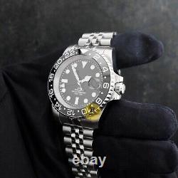 Custom Made 40mm Black GMT Custom Dive Style Mod Watch Jubilee with NH34 Movement